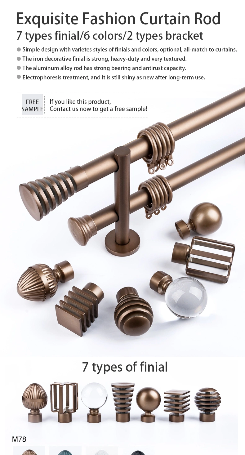 New Arrival Factory Price Wall Mounted Heavy Duty Alloy Bracket Finials Aluminium Double Curtain Rod Set for Bedroom